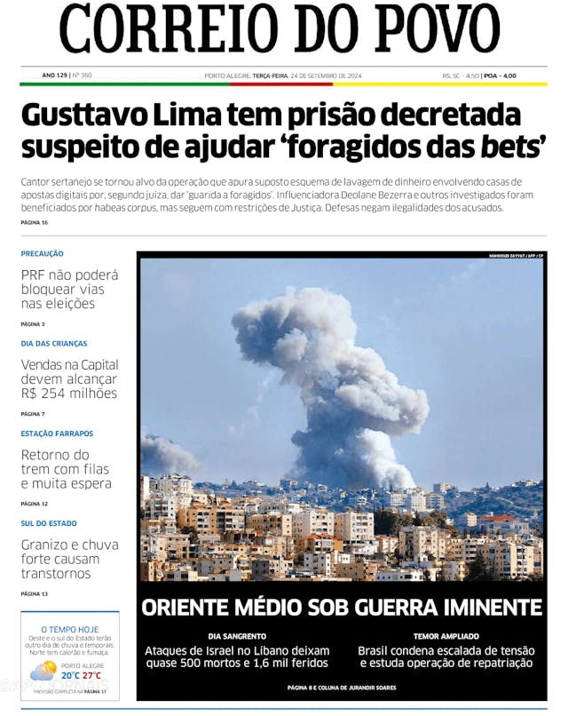 Capa jornal Correio do Povo 2024-09-24