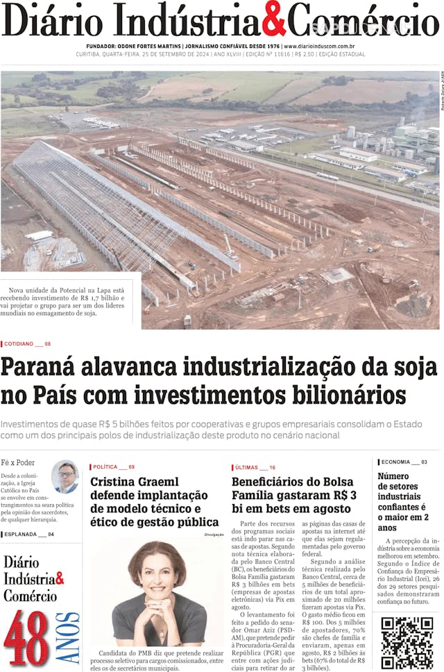 Capa jornal Diário Indústria & Comércio 2024-09-25