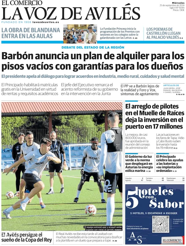 Capa jornal El Comercio La Voz de Avilés 2024-09-25