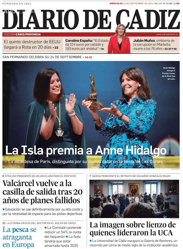 Capa jornal Diario de Cádiz 2024-09-25