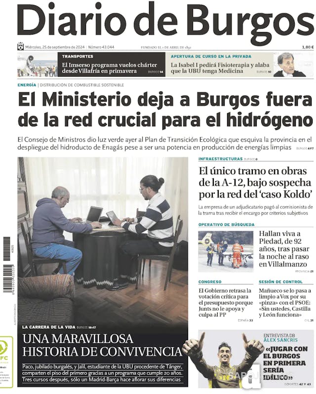 Capa jornal Diario de Burgos 2024-09-25