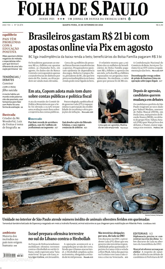 Capa jornal Folha de S. Paulo 2024-09-25