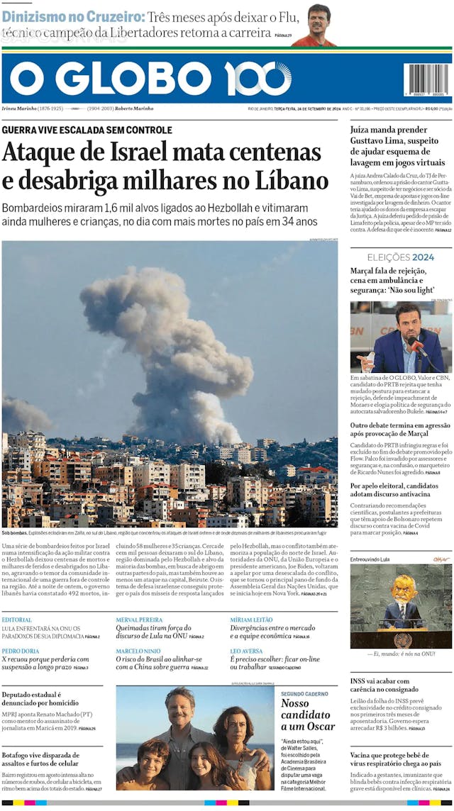 Capa jornal O Globo 2024-09-24