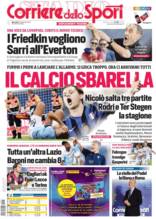 Capa jornal Corriere dello Sport 2024-09-25