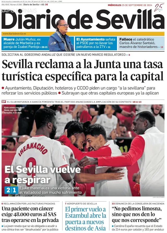 Capa jornal Diario de Sevilla 2024-09-25