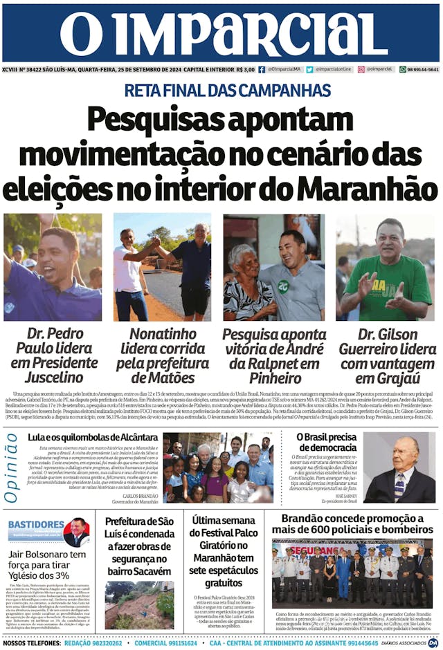 Capa jornal O Imparcial 2024-09-25