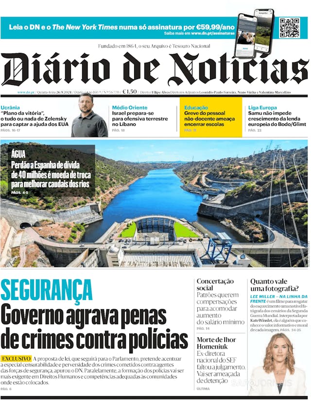 Capa jornal Diário de Notícias 2024-09-26