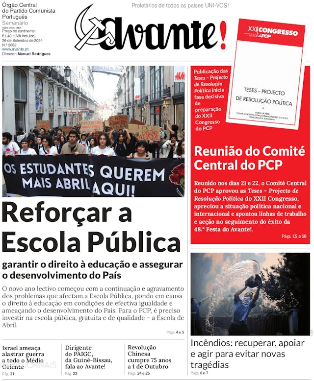 Capa jornal Avante! 2024-09-25