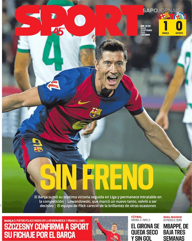 Capa jornal Sport 2024-09-26