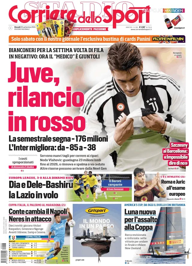 Capa jornal Corriere dello Sport 2024-09-26