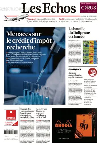 Capa jornal Les Echos 2024-09-26