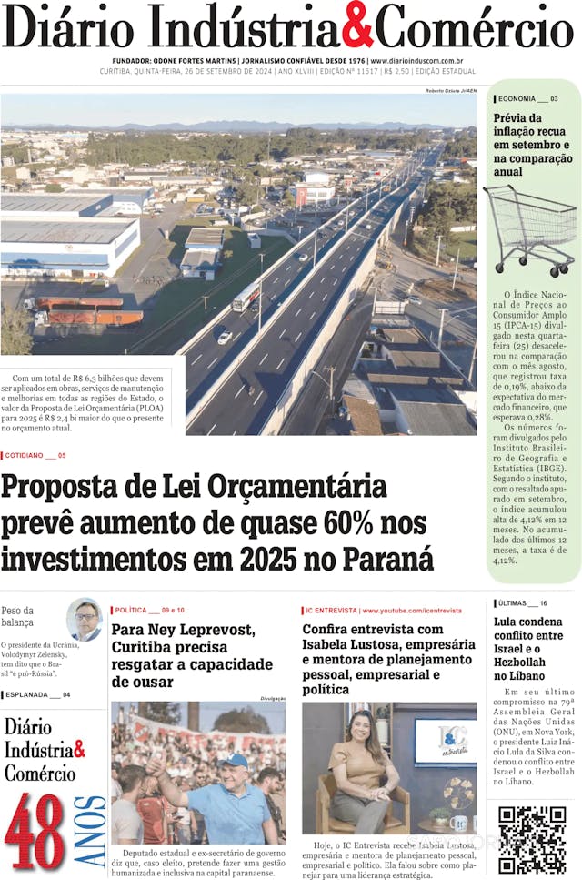 Capa jornal Diário Indústria & Comércio 2024-09-26