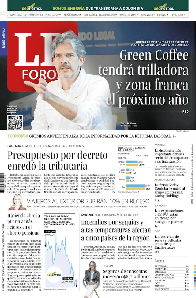 Capa jornal La Republica 2024-09-26