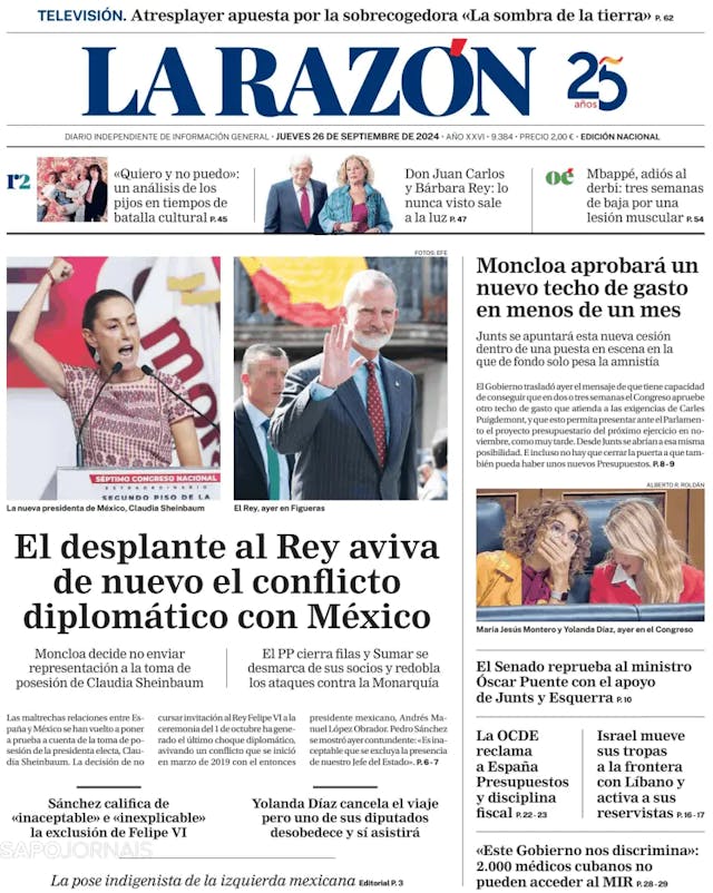 Capa jornal La Razón 2024-09-26