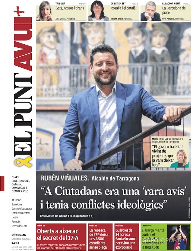 Capa jornal El Punt Avui | Edició Catalunya 2024-09-26