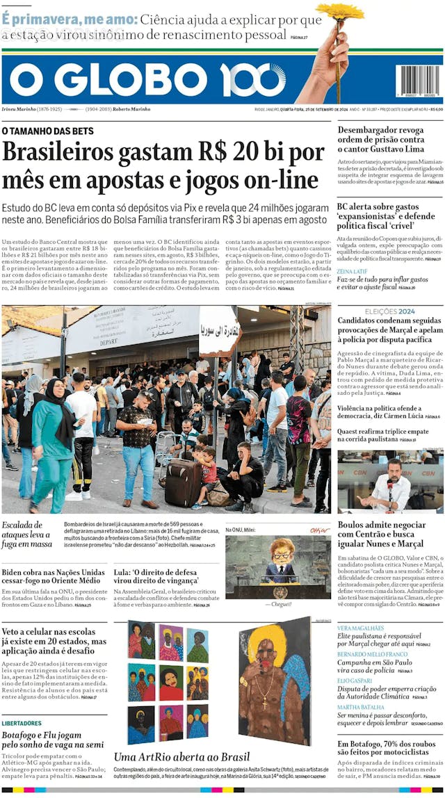 Capa jornal O Globo 2024-09-25