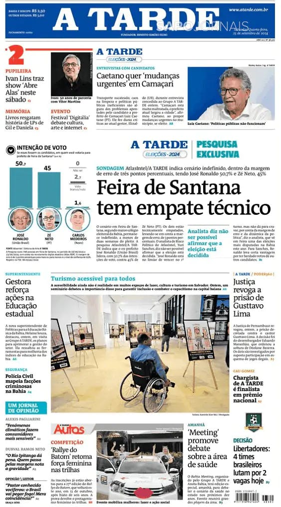 Capa jornal A Tarde 2024-09-25