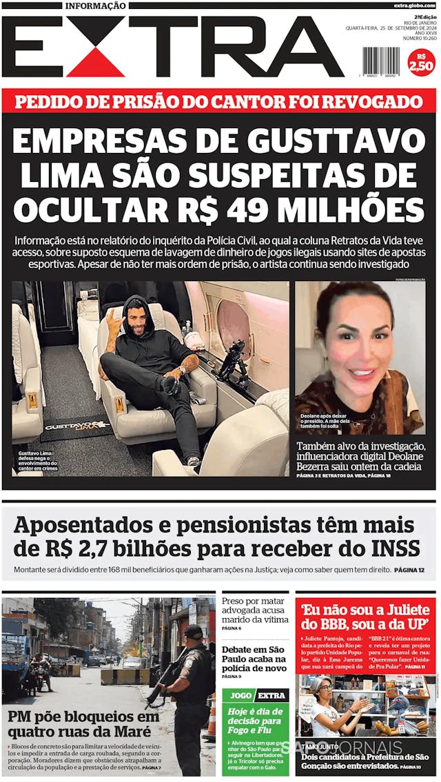 Capa jornal Extra 2024-09-25