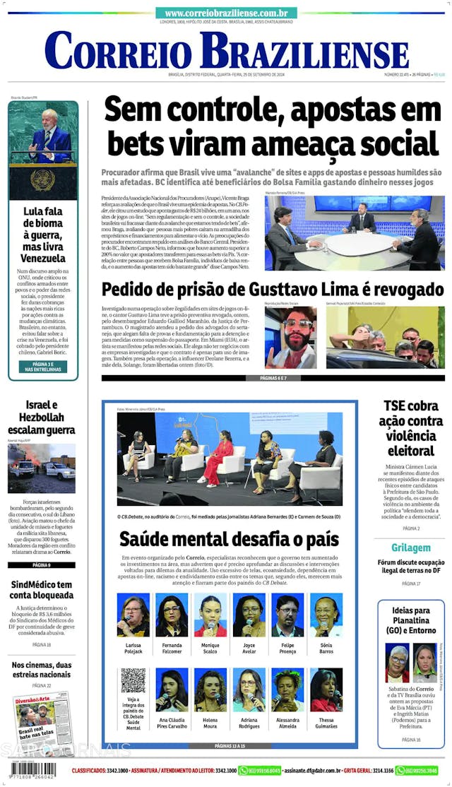 Capa jornal Correio Braziliense 2024-09-25