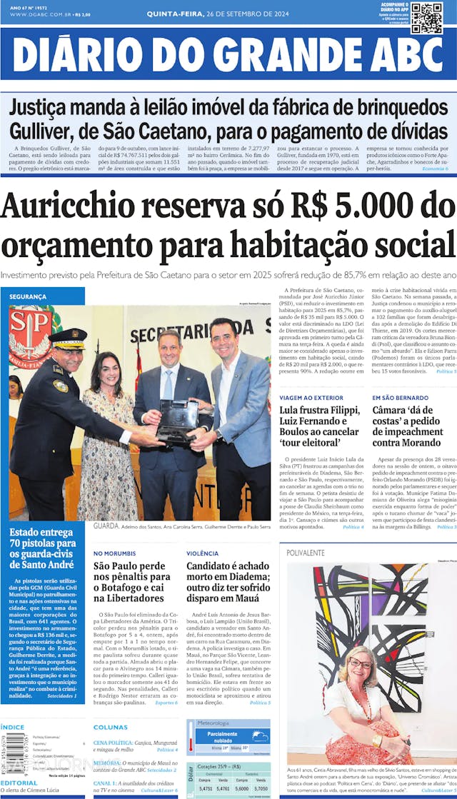 Capa jornal Diário do Grande ABC 2024-09-26