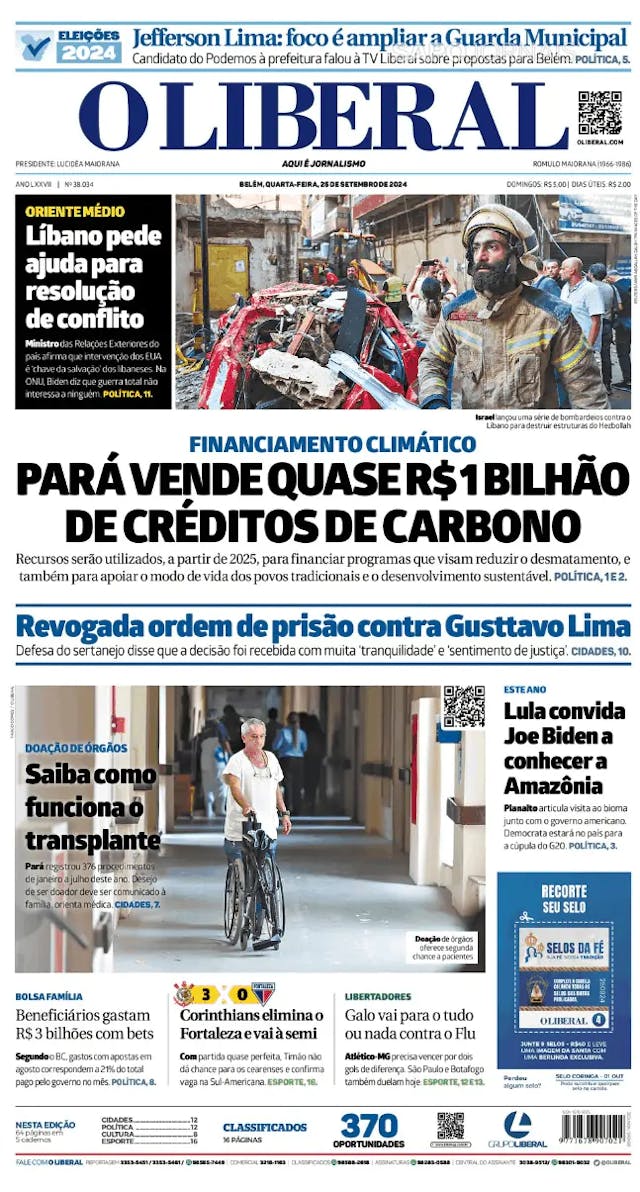 Capa jornal O Liberal 2024-09-25