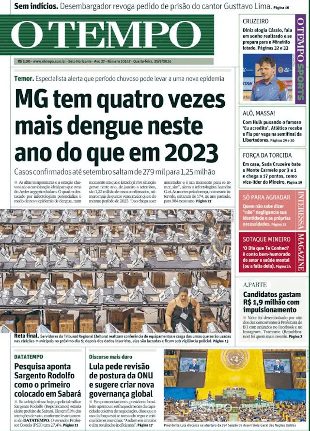 Capa jornal O Tempo 2024-09-25