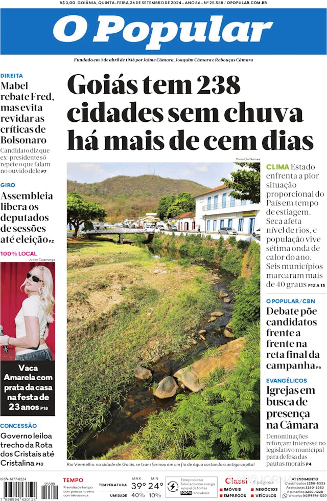 Capa jornal O Popular 2024-09-26