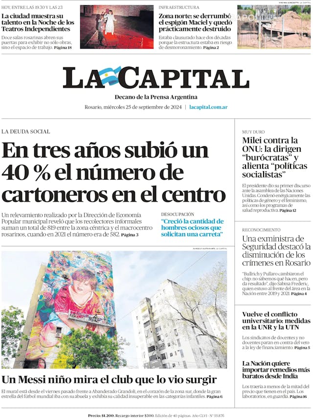 Capa jornal La Capital 2024-09-25