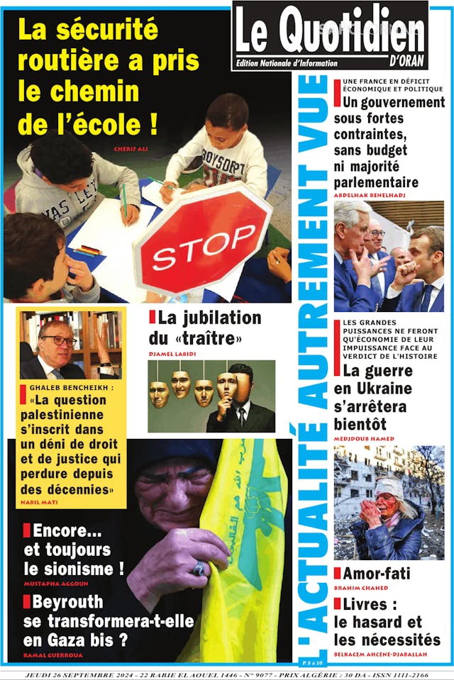 Capa jornal Le Quotidien D’Oran 2024-09-26