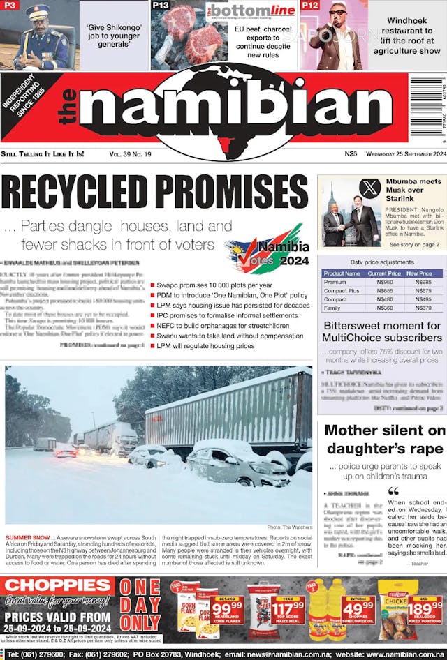 Capa jornal The Namibian 2024-09-25