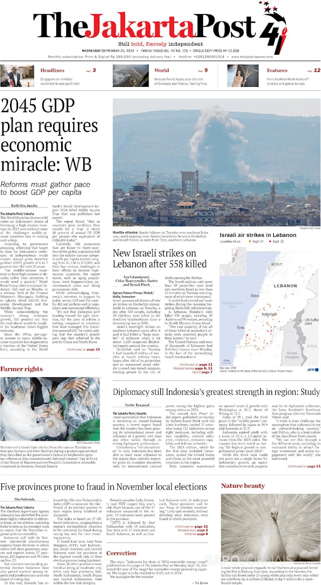 Capa jornal The Jakarta Post 2024-09-25