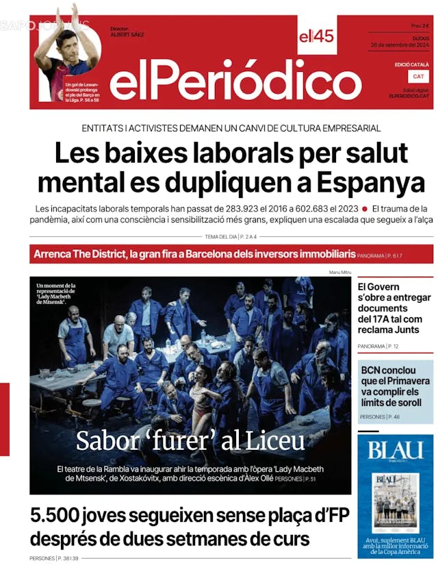 Capa jornal El Periódico de Catalá 2024-09-26