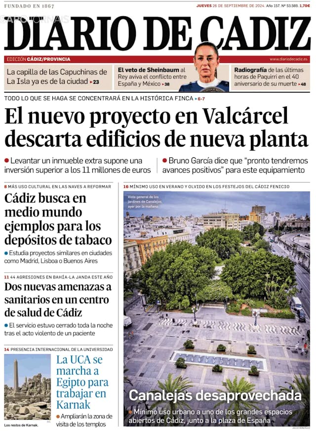 Capa jornal Diario de Cádiz 2024-09-26