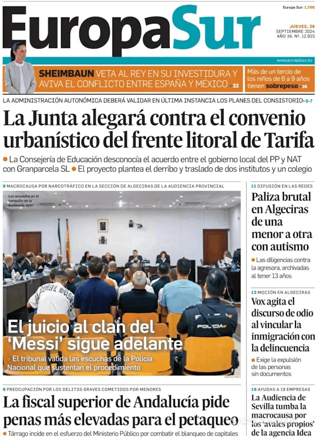 Capa jornal Europa Sur 2024-09-26