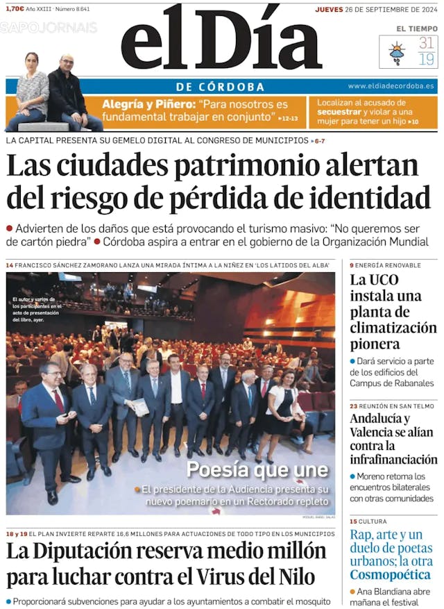 Capa jornal El Día de Córdoba 2024-09-26