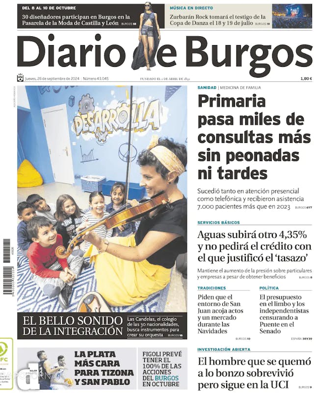 Capa jornal Diario de Burgos 2024-09-26