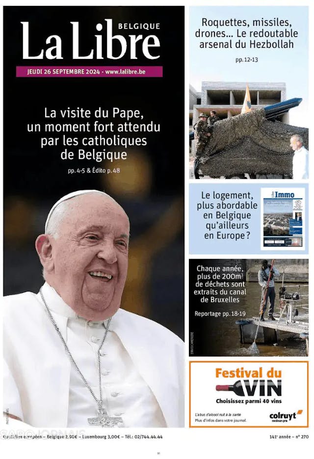 Capa jornal La Libre Belgique 2024-09-26