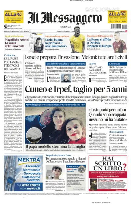 Capa jornal Il Messaggero 2024-09-26