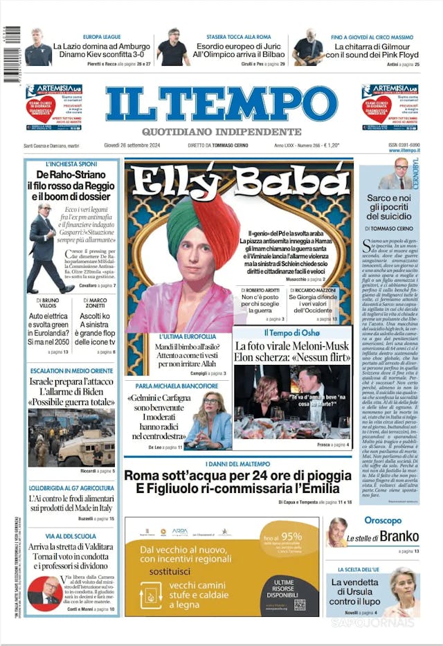 Capa jornal Il Tempo 2024-09-26