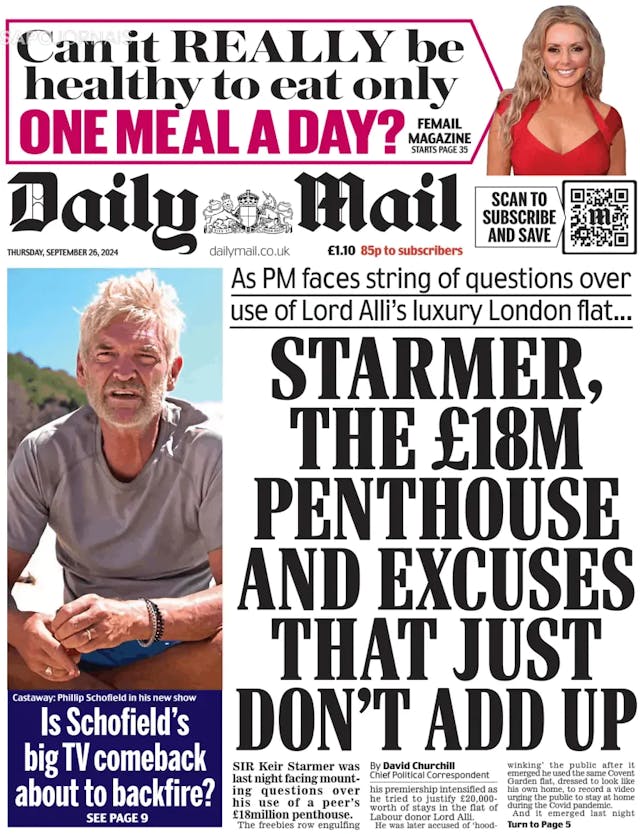 Capa jornal Daily Mail 2024-09-26