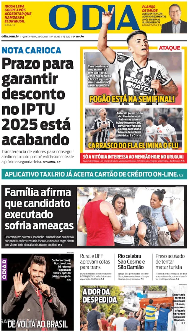 Capa jornal O Dia 2024-09-26