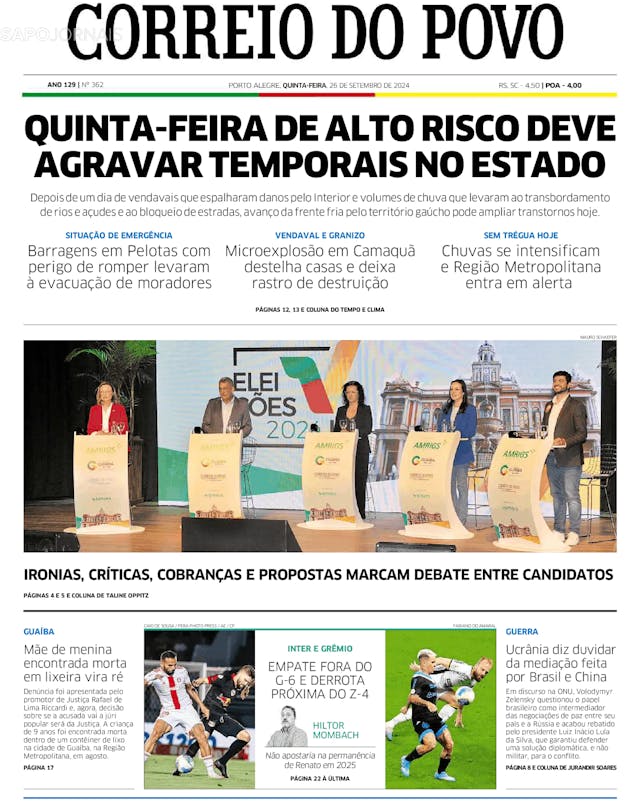 Capa jornal Correio do Povo 2024-09-26