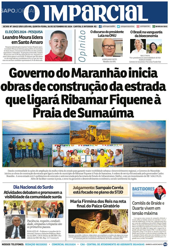 Capa jornal O Imparcial 2024-09-26