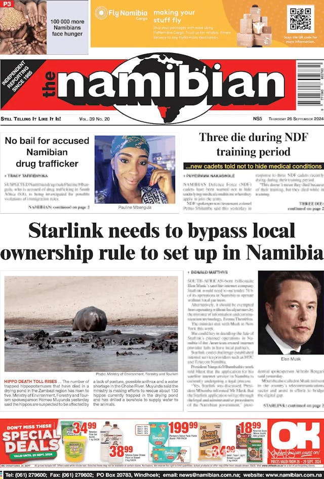 Capa jornal The Namibian 2024-09-26