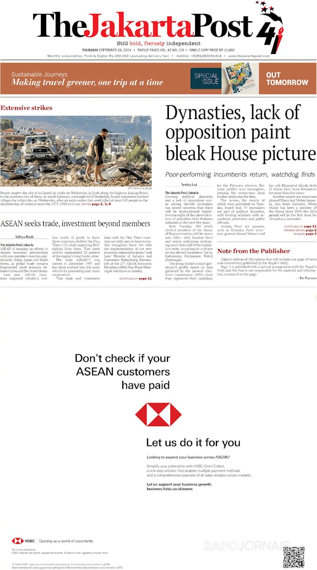 Capa jornal The Jakarta Post 2024-09-26