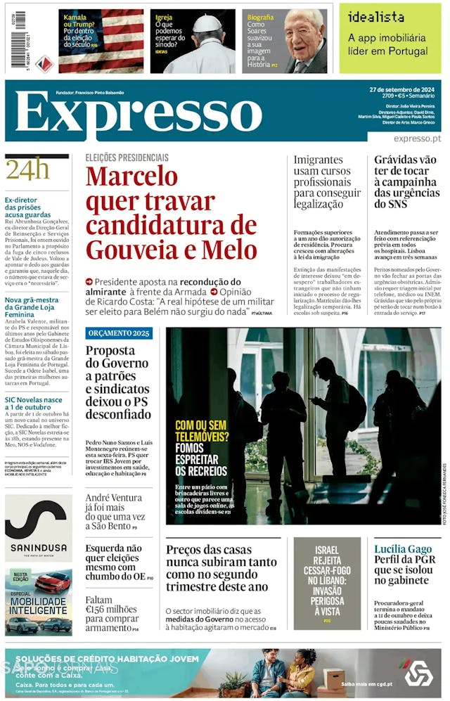 Capa jornal Expresso 2024-09-27