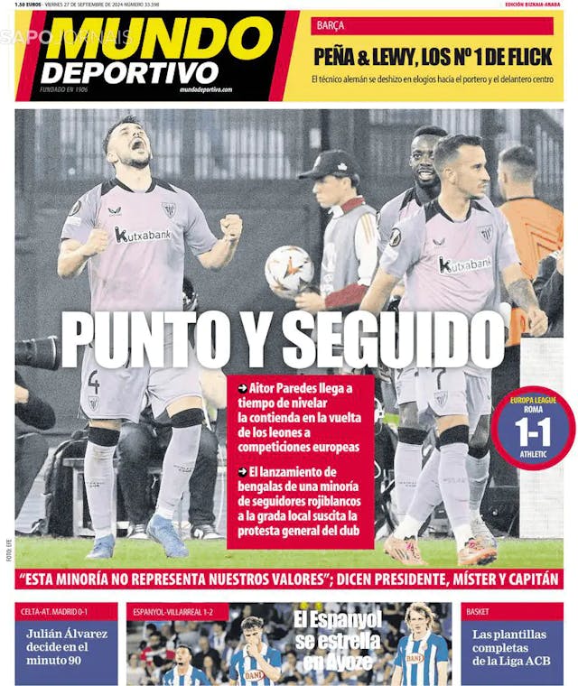 Capa jornal Mundo Deportivo (Bizkaia-Araba) 2024-09-27