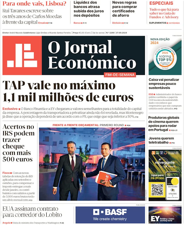 Capa jornal O Jornal Económico 2024-09-27