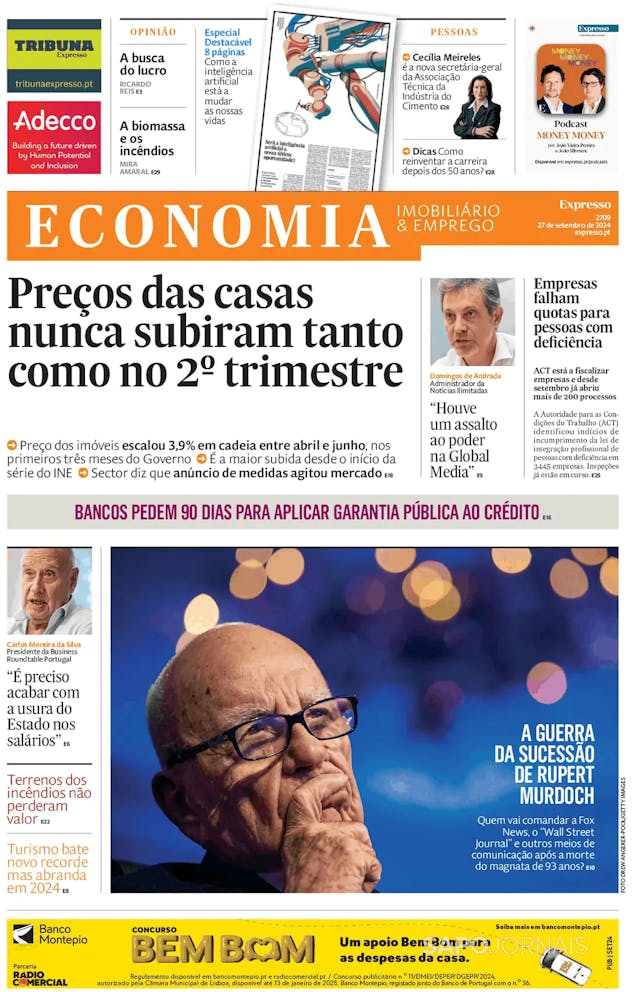 Capa jornal Expresso-Economia 2024-09-27