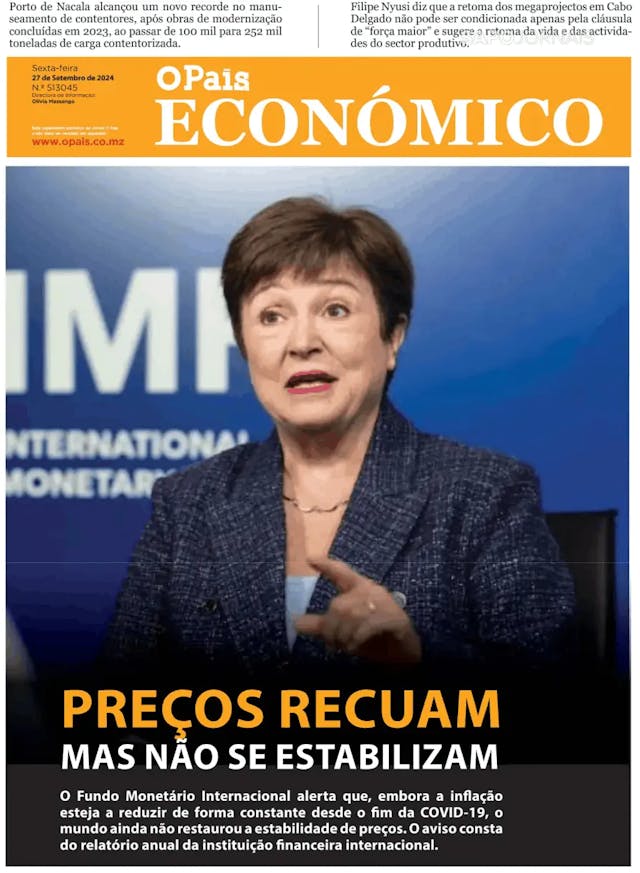 Capa jornal O País - Económico 2024-09-27